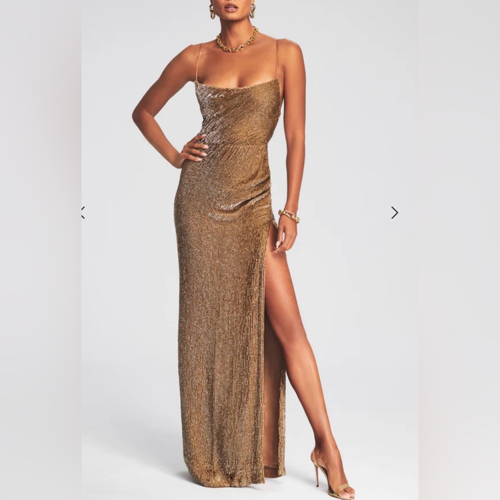 Retrofete bronze sequined Maxi Dress w/side slit M NWT - Picture 2 of 8